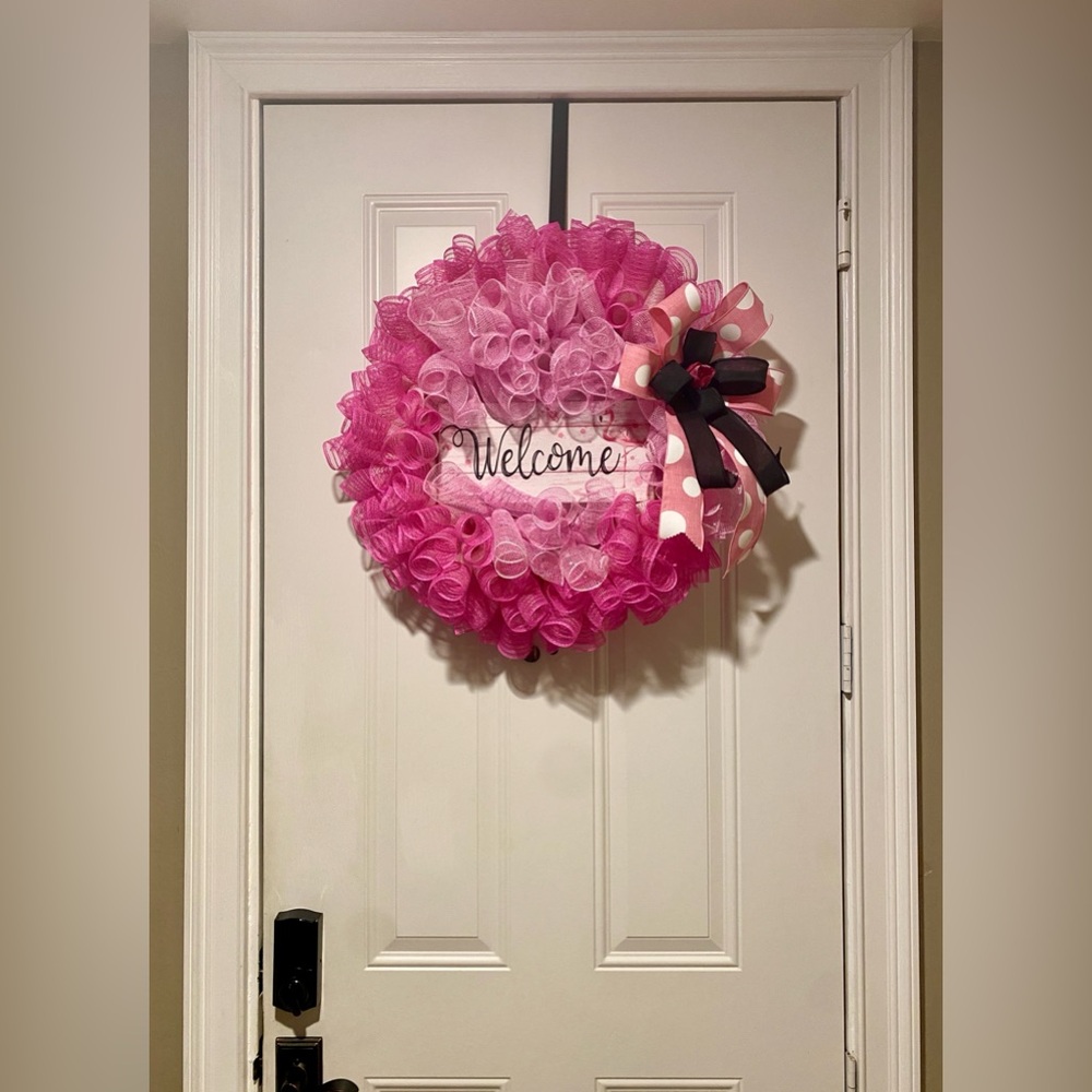 Handcrafted Pink & Black Flamingo Welcome Wreath